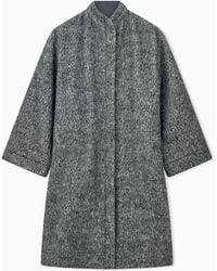 Emporio Armani - Melange Wool Blend Coat With A Stand-Up Collar And Back Belt - Lyst