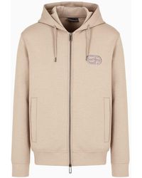 Emporio Armani - Double-jersey Zip-up Hooded Sweatshirt With Embossed, Embroidered Ea Logo - Lyst