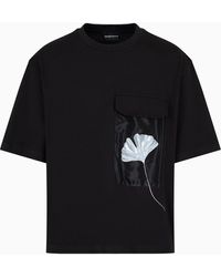 Emporio Armani - T-shirt In Compact Jersey With Pocket And Ginkgo Print - Lyst