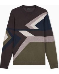 Emporio Armani - Virgin Wool Sweater With Smooth Inlay - Lyst