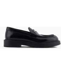 Emporio Armani - Brushed Leather Loafers - Lyst