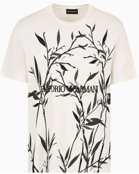 Emporio Armani - Jersey T-shirt With Stylised Flower Embroidery And Print - Lyst