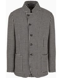 Emporio Armani - Guru-collar Jacket With Off-center Fastening In Armure Virgin Wool With A Checkerboard Motif - Lyst
