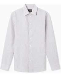 Emporio Armani - Striped Linen-Blend Canvas Shirt - Lyst