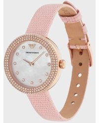 Emporio Armani Two-hand Pink Leather Watch And Bracelet Set