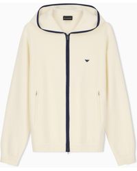 Emporio Armani - Travel Essential Virgin Wool Zip-Up Hoodie Cardigan - Lyst