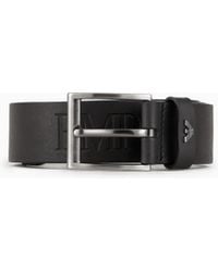 Emporio Armani - Tumbled-Leather Belt With Oversized Logo Lettering - Lyst