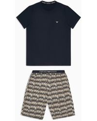 Emporio Armani - Comfort-fit Pyjamas With Mixed Pattern Bermuda Shorts - Lyst