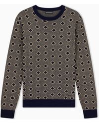 Emporio Armani - Virgin Wool Jacquard Sweater With Diamond Pattern - Lyst