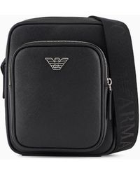 Emporio Armani - Asv Crossbody Bag In Regenerated Saffiano Leather With Eagle Plaque - Lyst