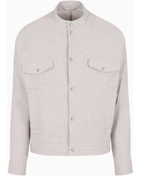 Emporio Armani - Giacca Camicia In Tessuto Seersucker Rigato - Lyst