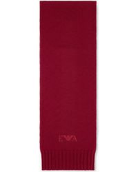 Emporio Armani - Virgin Wool Scarf With Embroidered Logo And Ribbed Ends - Lyst