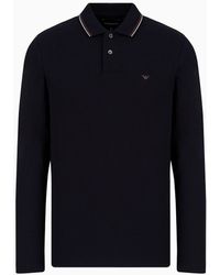 Emporio Armani - Long-sleeved Stretch Piqué Polo Shirt With Micro Eagle Embroidery - Lyst
