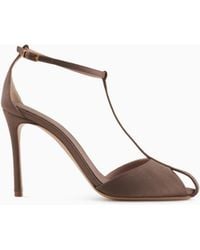 Emporio Armani - Satin T-Bar Sandals With Rhinestones - Lyst