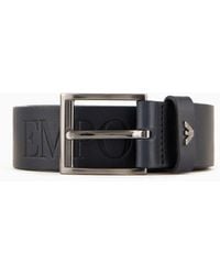 Emporio Armani - Tumbled-leather Belt With Oversized Logo Lettering - Lyst