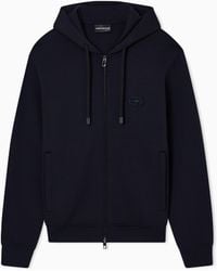 Emporio Armani - Double Jersey Zip-Up Hooded Sweatshirt With Ea Logo Embroidery - Lyst