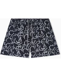 Emporio Armani - Swim Shorts With All-Over Logo - Lyst