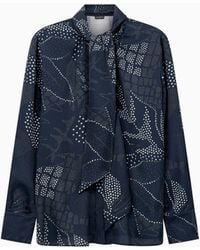 Emporio Armani - Creponne Shirt With Dotted Floral Print And A Neck Tie - Lyst