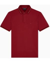Emporio Armani - Piqué Polo Shirt With Stripe Detail On The Collar - Lyst