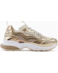 Emporio Armani - Mesh Sneakers With Laminated Details And Signature Logo - Lyst