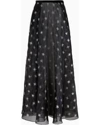 Emporio Armani - Organza Long Skirt With All-Over Star Embroidery And Velvet Waistband - Lyst