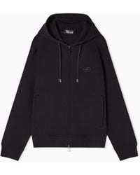 Emporio Armani - Double Jersey Zip-Up Hooded Sweatshirt With Ea Logo Embroidery - Lyst