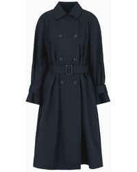Emporio Armani - Trench-coat Croisé Avec Ceinture En Coton Technique Déperlant - Lyst