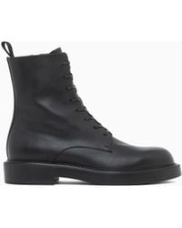 Emporio Armani - Smooth Leather Lace-Up Combat Boots With Side Zipper - Lyst