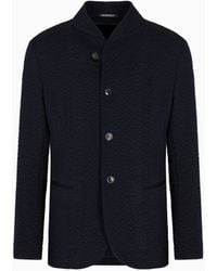 Emporio Armani - Jacke Mit Grandad-Kragen Aus Jersey-Strick Mit Chevron-Motiv - Lyst