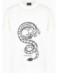 Emporio Armani - Armani Sustainability Values T-shirt Mit Drachen-stickerei Aus Einer Jersey-lyocell-mischung - Lyst
