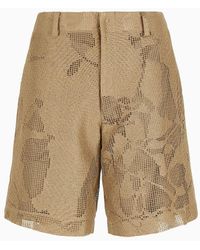 Emporio Armani - Cotton Crêpe Bermuda Shorts With Crocheted Ginkgo Motif - Lyst