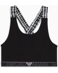Emporio Armani - Jersey Loungewear Crop Top With Gingham Details - Lyst