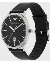 Emporio Armani - Three-hand Date Black Leather Watch And Bracelet Set - Lyst