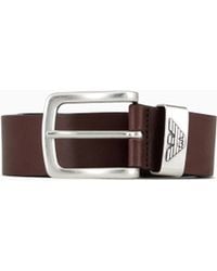 Emporio Armani - Leather Belt With Logo Buckle - Lyst