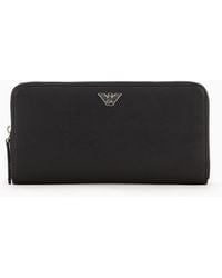 Emporio Armani - Asv Regenerated Saffiano Leather Zip-Around Wallet With Eagle Plate - Lyst