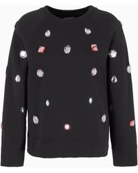 Emporio Armani - French Terry Twill Sweatshirt With Cabochon Gemstones - Lyst