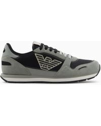 Emporio Armani - Mesh Sneakers With Suede Details And Eagle Patch - Lyst