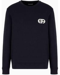 Emporio Armani - Double-jersey Sweatshirt With Embossed Embroidered Ea Logo - Lyst
