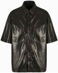 Emporio Armani - Short-sleeved Shirt In Partially Vegetable-tanned Plonge Lamb Nappa Leather - Lyst