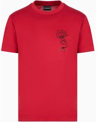Emporio Armani - T-shirt In Jersey Misto Lyocell Ricamo Drago Armani Sustainability Values - Lyst