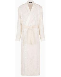Emporio Armani - Silk-blend Satin Overcoat With Robe Fastening And All-over Ramage Embroidery - Lyst