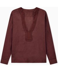Emporio Armani - Garment-Dyed Linen V-Neck Shirt With Trim - Lyst