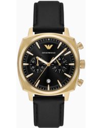 Emporio Armani - Reloj Con Cronógrafo De Piel Negra - Lyst