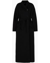 Emporio Armani - Long Wool Cloth Coat With Off-centre Closure And Belt - Lyst