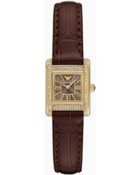 Emporio Armani - Two-Hand Leather Watch - Lyst