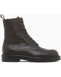 Emporio Armani - Pebbled Leather Lace-Up Ankle Boots With Side Zipper - Lyst