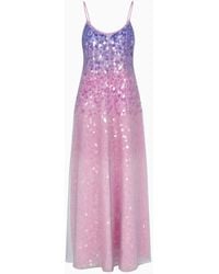 Emporio Armani - Silk Organza Dress With Gradient Shade Motif And All-over Bead And Sequin Embroidery - Lyst