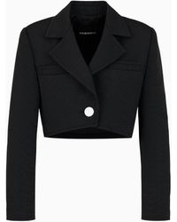 Emporio Armani - Cropped Jacket With Lapels In Technical Faille - Lyst
