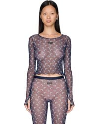 Marine Serre - Moon Printed Mesh Second Skin Cropped Top - Lyst