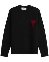 Ami Paris - Crewneck Sweater With Contrasted Ami De Coeur - Lyst